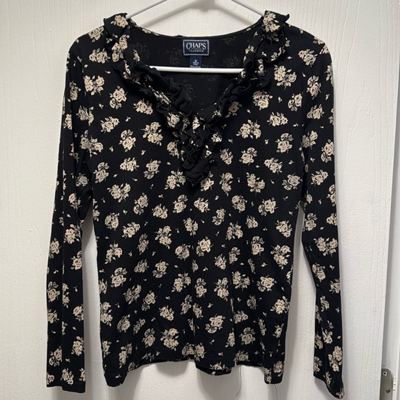 Chaps Ruffled Floral Long Sleeve Blouse Size Medium - Picture 1 of 2